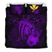 Hawaiian Map Hibiscus Kanaka Polynesian Bedding Set - Harold Turtle - Purple - Polynesian Pride