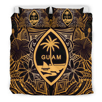 Guam Polynesian Bedding Set - Gold Hibiscus Coat Of Arms - Polynesian Pride
