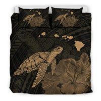 Hawaii Polynesian Hibiscus Turtle Map Bedding Set - AH - Gold - Polynesian Pride