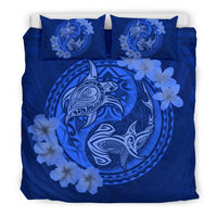 Hawaii Yin Yang Turtle Shark Hibiscus Plumeria Bedding Set - Blue - Polynesian Pride