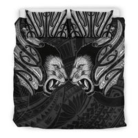 Double Lion Maori Tattoo Bedding Set New Zealand - White - Polynesian Pride