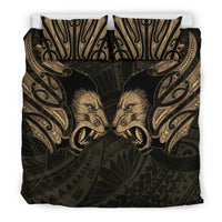 Double Lion Maori Tattoo Bedding Set New Zealand - Gold - Polynesian Pride