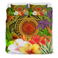 Palau Polynesian Bedding Set - Manta Ray Tropical Flowers (Reggae) - Polynesian Pride