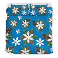 Hawaii Bedding Set - Hawaii Plumeria Blue Bedding Set - Jog Style - Polynesian Pride