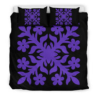 Hawaiian Bedding Set Royal Pattern - Black And Purple - C2 Style - Polynesian Pride