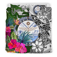 Marshall Islands Custom Personalised Bedding Set White - Turtle Plumeria Banana Leaf Crest - Polynesian Pride