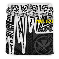 Hawaii Personalised Bedding Set - Kanaka Maoli With Polynesian Pattern In Heartbeat Style (Black,White) - Polynesian Pride