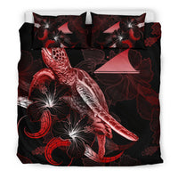 Tokelau Polynesian Bedding Set - Turtle With Blooming Hibiscus Red - Polynesian Pride