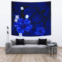 Hawaii Turtle Poly Tribal Blue Tapestry Wall Tapestry Large 104" x 88" Blue - Polynesian Pride