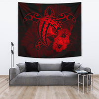 Hawaii Hibiscus Tapestry - Harold Turtle - Red Wall Tapestry Red - Polynesian Pride