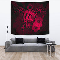 Hawaii Hibiscus Tapestry - Harold Turtle - Calico Red Wall Tapestry Red - Polynesian Pride