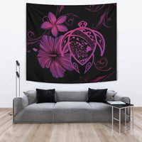 Hawaii Turtle Map Hibiscus Plumeria Poly Tapestry - Pink Wall Tapestry Large 104" x 88" Pink - Polynesian Pride