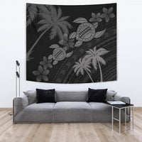 Hawaii Turtle Plumeria Coconut Tree Polynesian Tapestry - Gray Wall Tapestry Large 104" x 88" Gray - Polynesian Pride