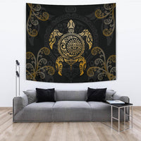 Maori Turtle Tapestry Gold Wall Tapestry Large 104" x 88" Gold - Polynesian Pride