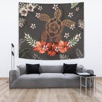 Hawaii Turtle Polynesian Hibiscus Kanaka Style Tropical - Tapestry AH Wall Tapestry 150cm*150cm Gray - Polynesian Pride