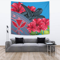 Hawaii Turtle Hibiscus Kanaka Pink Style - Tapestry AH Wall Tapestry Blue - Polynesian Pride