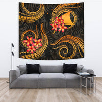 Tokelau Tapestry - Gold Plumeria TAPESTRY Large 104" x 88" GOLD - Polynesian Pride