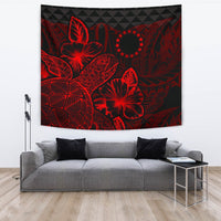 Cook Islands Tapestry - Turtle Hibiscus Pattern Red Wall Tapestry Large 104" x 88" Red - Polynesian Pride