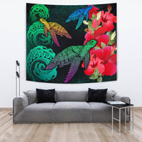 Hawaii Turtle Wave Hibiscus Tapestry - Unia Style Wall Tapestry 150cm*150cm Black - Polynesian Pride