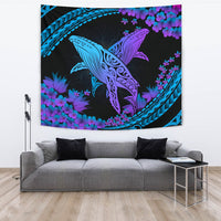 Hawaii Whale Polynesian Hibiscus Tapestry - Lae Style Wall Tapestry Large 104" x 88" Black - Polynesian Pride