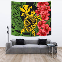 Hawaii Turtle Hibiscus Polynesian Tapestry - Aphos Style Wall Tapestry Green - Polynesian Pride
