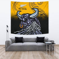 New Zealand Maori Tapestry Taranaki Bull Wall Tapestry Large 104" x 88" Yellow - Polynesian Pride