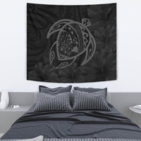 Hawaii Turtle Kanaka Map Hibiscus Poly Tapestry - Gray Wall Tapestry Gray - Polynesian Pride
