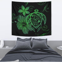 Hawaii Turtle Map Hibiscus Plumeria Poly Tapestry - Green Wall Tapestry Green - Polynesian Pride