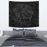 Hawaii Turtle Ohana Hibiscus Poly Tapestry - Gray Wall Tapestry Medium 80" x 68" Gray - Polynesian Pride
