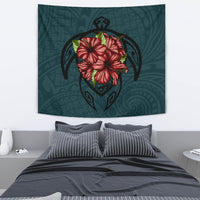 Hawaii Turtle Hibiscus Polynesian Tapestry Wall Tapestry Medium 80" x 68" Green - Polynesian Pride