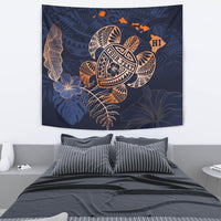 Personalized - Hawaii Kakau Polynesian Turtle Map Tapestry - Special Indigo Wall Tapestry Blue - Polynesian Pride