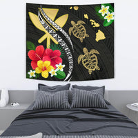 Hawaii Map Turtle Hibiscus Plumeria Polynesian - Tapestry AH Wall Tapestry 130cm*150cm Gray - Polynesian Pride