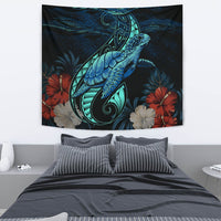 Hawaii Polynesian Honu Sea Hibiscus Tapestry Wall Tapestry 130cm*150cm Black - Polynesian Pride