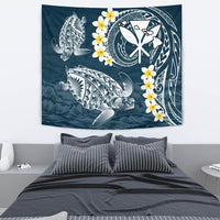 Hawaii Turtle Plumeria Polynesian Tapestry - Sease Style Wall Tapestry Medium 80" x 68" Blue - Polynesian Pride