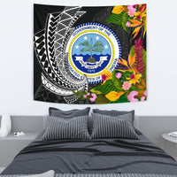 Federated States of Micronesia Tapestrys - Seal Spiral Polynesian Patterns Wall Tapestry - Federated States of Micronesia Medium 80" x 68" Black - Polynesian Pride