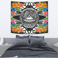 American Samoa Tapestrys - Tropical Flowers Style Wall Tapestry - American Samoa Medium 80" x 68" Black - Polynesian Pride
