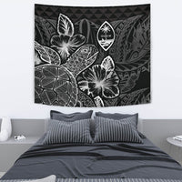 Guam Tapestry - Turtle Hibiscus Pattern Black Wall Tapestry Medium 80" x 68" Black - Polynesian Pride