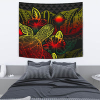 Marshall Islands Tapestry - Turtle Hibiscus Pattern Reggae Wall Tapestry Medium 80" x 68" Reggae - Polynesian Pride