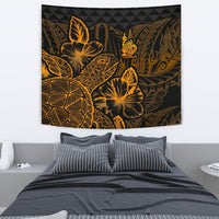 New Caledonia Tapestry - Turtle Hibiscus Pattern Gold Wall Tapestry Medium 80" x 68" Gold - Polynesian Pride