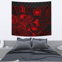 Samoa Tapestry - Turtle Hibiscus Pattern Red Wall Tapestry Medium 80" x 68" Red - Polynesian Pride