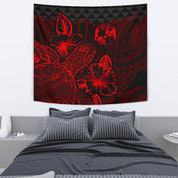 Tonga Tapestry - Turtle Hibiscus Pattern Red Wall Tapestry Medium 80" x 68" Red - Polynesian Pride