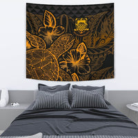 Tuvalu Tapestry - Turtle Hibiscus Pattern Gold Wall Tapestry Medium 80" x 68" Gold - Polynesian Pride
