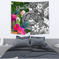 American Samoa Custom Personalised Tapestry White - Turtle Plumeria Banana Leaf - Polynesian Pride