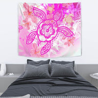 Hawaii Turtle Hibiscus Tapestry - Dreamy Style - AH Wall Tapestry Medium 80" x 68" Pink - Polynesian Pride
