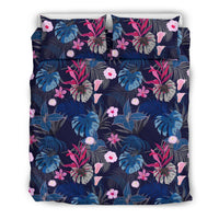 Hawaiian Tropical Palm Tree And Hibiscus Orchids Polynesian Flower Bedding Set Black - Polynesian Pride