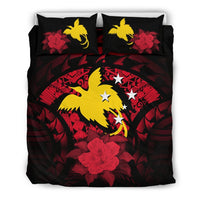 Papua New Guinea Duvet Cover Set - Papua New Guinea Flag & Red Hibiscus - Polynesian Pride
