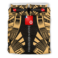Wallis And Futuna Duvet Cover Set - Polynesian Tattoo Gold - Polynesian Pride