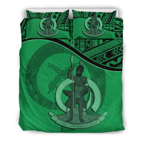 Vanuatu Duvet Cover Set - Vanuatu Coat Of Arms Green - Polynesian Pride