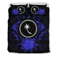 Chuuk Duvet Cover Set - Chuuk Flag & Dark Blue Hibiscus - Polynesian Pride
