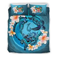 Polynesian Duvet Cover Set - Fiji Bedding Set Blue Plumeria Animal Tattoo - Polynesian Pride